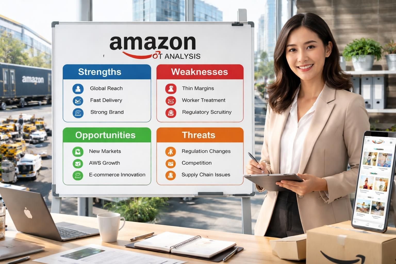 découvrez l'analyse swot d'amazon pour comprendre ses forces, faiblesses, opportunités et menaces, et évaluer sa position sur le marché mondial.